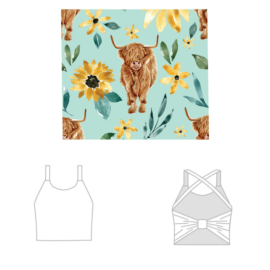 Bow back Crop top ~ Sunflower