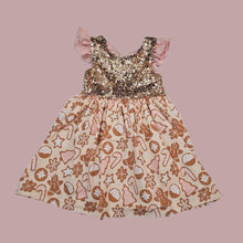 Load image into Gallery viewer, Sequins Gingerbread tie back dress size 5t